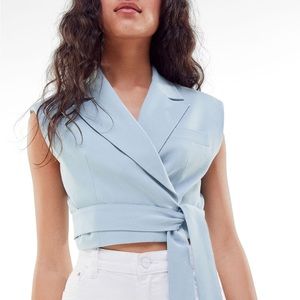 Bershka Light Blue Sleeveless Wrap Crop Top